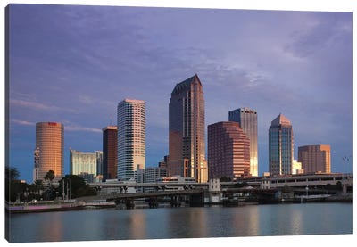 Tampa Skyline From Hillsborough Bay, Dawn Canvas Art Print - Florida Art