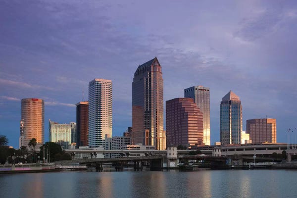 Tampa Bay: Tampa Skyline From Hillsborough Bay, Dawn by Walter Bibikow