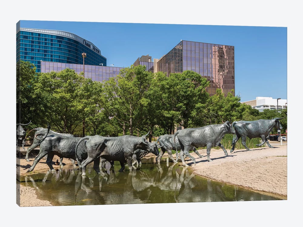 Bronze Sculptures, Cattle Drive, Pioneer Plaza, Dallas, Texas, USA by Walter Bibikow 1-piece Canvas Artwork