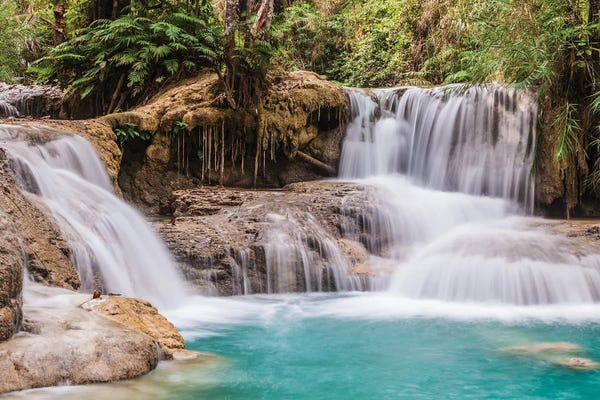 Waterfalls: Laos, Luang Prabang. Tat Kuang Si Waterfall. by Walter Bibikow