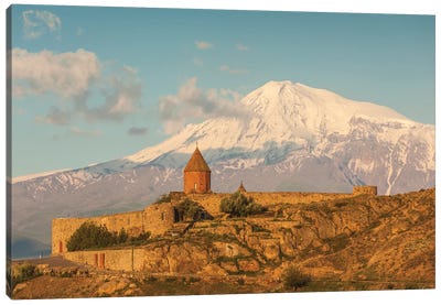 Armenia, Khor Virap. Khor Virap Monastery, 6th century, with Mt. Ararat. Canvas Art Print - Castle & Palace Art