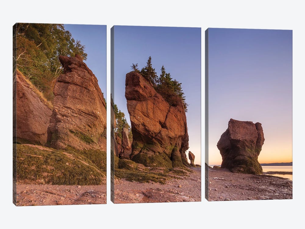 Canada, New Brunswick, Hopewell Rocks. Flowerpot Rocks formed by the great tides of the Bay of Fundy. by Walter Bibikow 3-piece Canvas Art Print