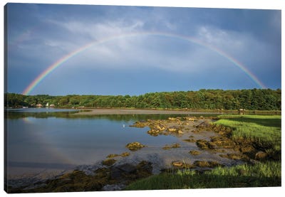 USA, Massachusetts, Cape Ann, Gloucester. Circular rainbow over Goose Cove Canvas Art Print - Walter Bibikow