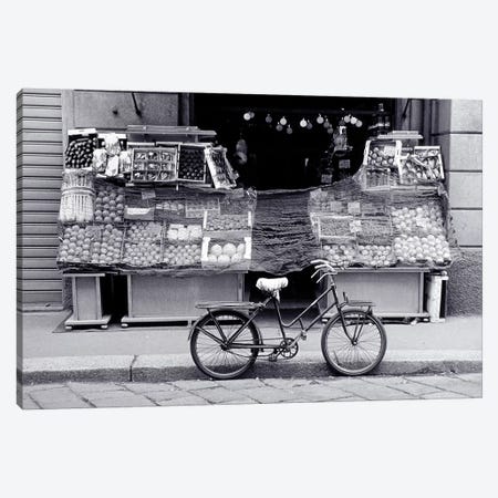 Bicycle And Fruit Stand, Milan, Lombardy Region, Italy Canvas Print #WBI20} by Walter Bibikow Canvas Print