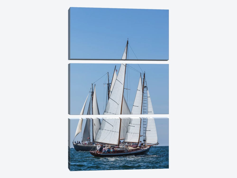 USA, Massachusetts, Cape Ann, Gloucester. Gloucester Schooner Festival, schooner parade of sail. by Walter Bibikow 3-piece Canvas Art Print