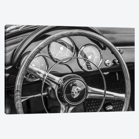 USA, Massachusetts, Essex. Antique cars, detail of 1963 Porsche 356 steering wheel Canvas Print #WBI219} by Walter Bibikow Canvas Print