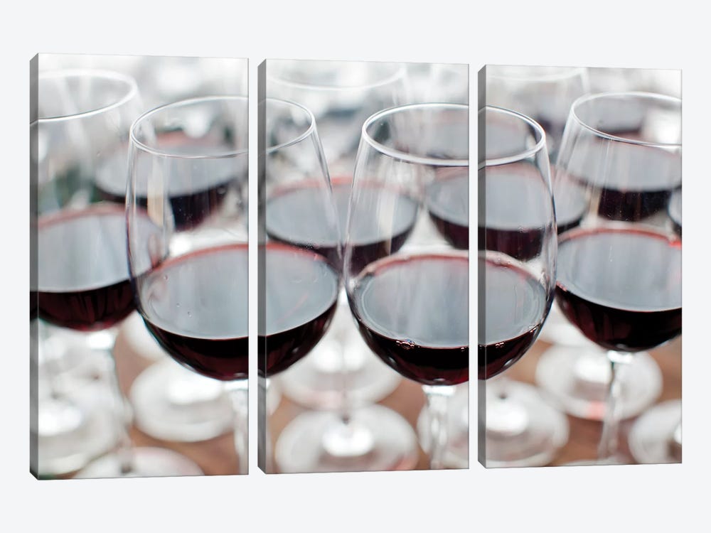 Glasses Of Wine, Bodega Marques de Riscal, Elciego, Alava Province, Basque Country, Spain by Walter Bibikow 3-piece Canvas Print