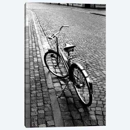Vintage Bicycle On A Stone Street In B&W Canvas Print #WBI25} by Walter Bibikow Canvas Artwork