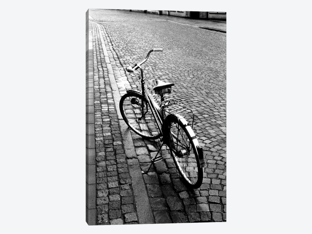 Vintage Bicycle On A Stone Street In B&W by Walter Bibikow 1-piece Canvas Print