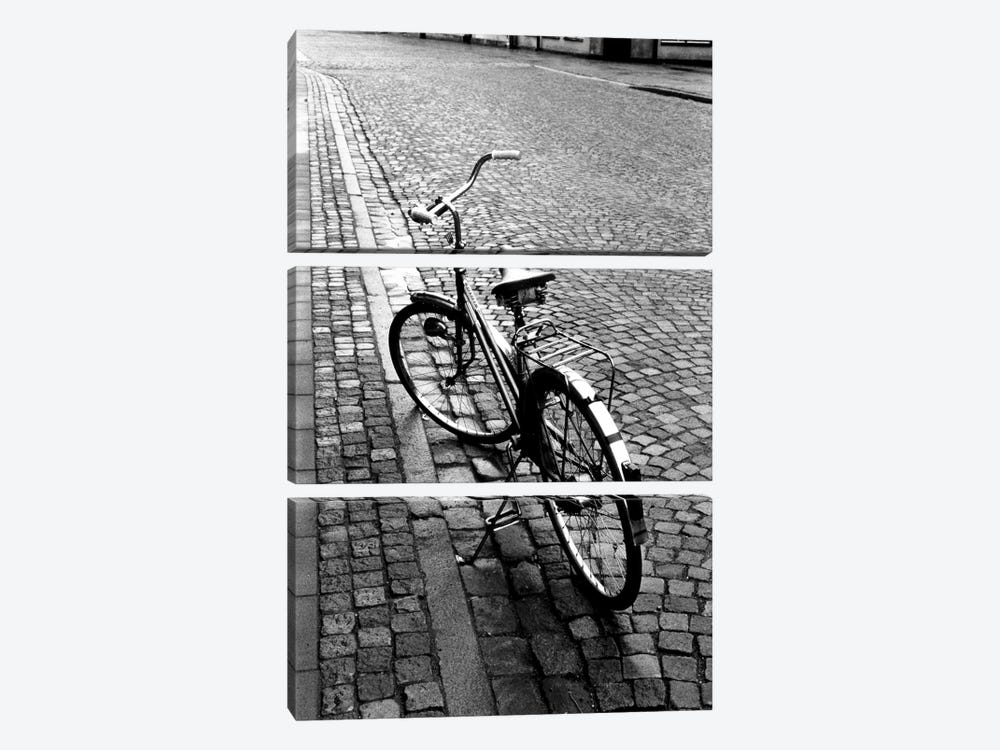 Vintage Bicycle On A Stone Street In B&W by Walter Bibikow 3-piece Art Print