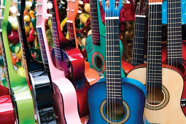 Guitars: Toy Guitars, Olvera Street Marketplace, Los Angeles Plaza Historic District (El Pueblo de Los Angeles Historical Monument) by Walter Bibikow