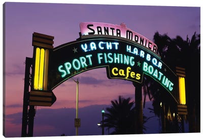 Neon Entrance Sign, Santa Monica Yacht Harbor, Santa Monica, California, USA Canvas Art Print - Harbor & Port Art