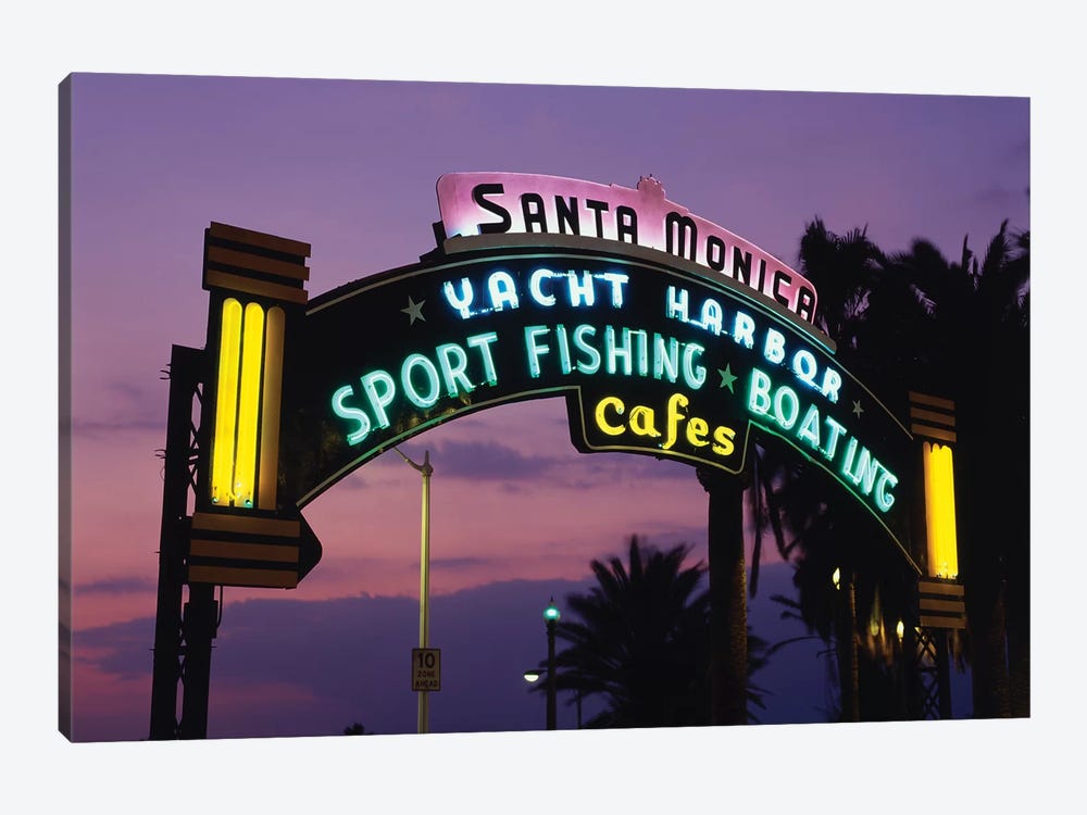 Neon Entrance Sign, Santa Monica Yacht Harbor, Santa Monica, California, USA by Walter Bibikow 1-piece Canvas Print