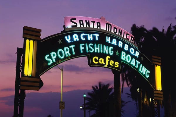 Harbors: Neon Entrance Sign, Santa Monica Yacht Harbor, Santa Monica, California, USA by Walter Bibikow