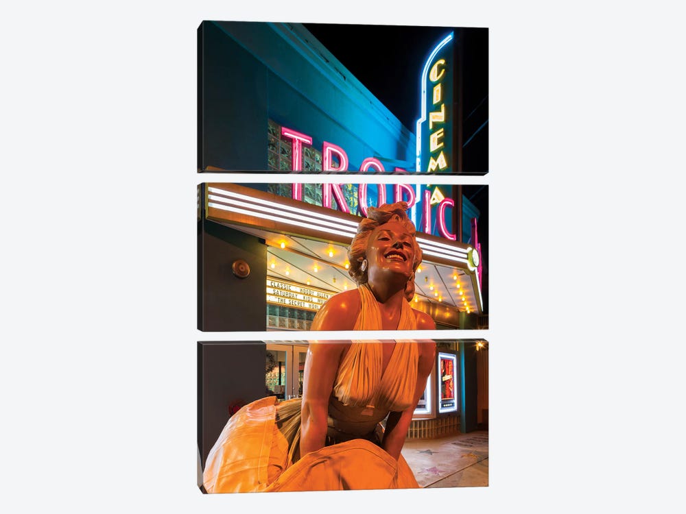 Marilyn Monroe Statue In Zoom And Marquee, Tropic Cinema, Key West, Monroe County, Florida, USA by Walter Bibikow 3-piece Canvas Artwork