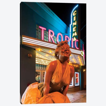 Marilyn Monroe Statue In Zoom And Marquee, Tropic Cinema, Key West, Monroe County, Florida, USA Canvas Print #WBI44} by Walter Bibikow Canvas Artwork