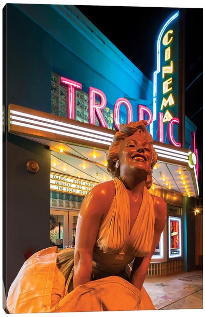 Marilyn Monroe Statue In Zoom And Marquee, Tropic Cinema, Key West, Monroe County, Florida, USA Canvas Art Print - Key West Art