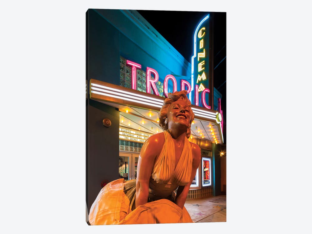 Marilyn Monroe Statue In Zoom And Marquee, Tropic Cinema, Key West, Monroe County, Florida, USA by Walter Bibikow 1-piece Canvas Artwork