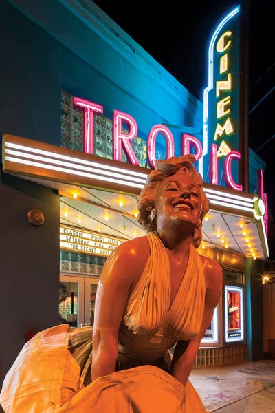 Key West: Marilyn Monroe Statue In Zoom And Marquee, Tropic Cinema, Key West, Monroe County, Florida, USA by Walter Bibikow