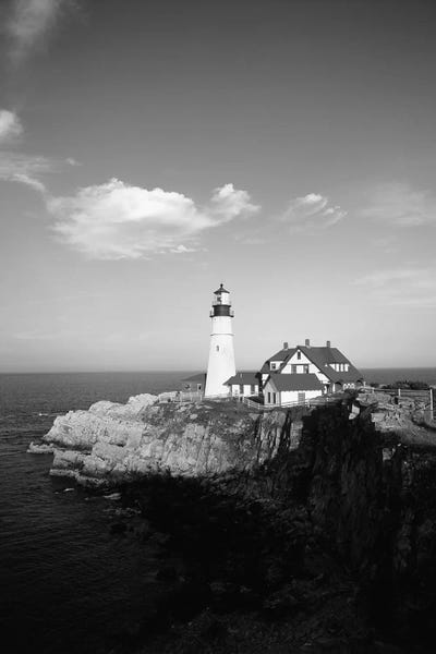 Lighthouses: Portland Head Light In B&W, Cape Elizabeth, Cumberland County, Maine, USA by Walter Bibikow