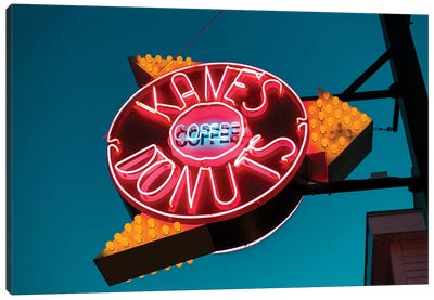 Neon Sign, Kane's Donuts, Saugus, Essex County, Massachusetts, USA Canvas Art Print - Pop Art for Kitchen