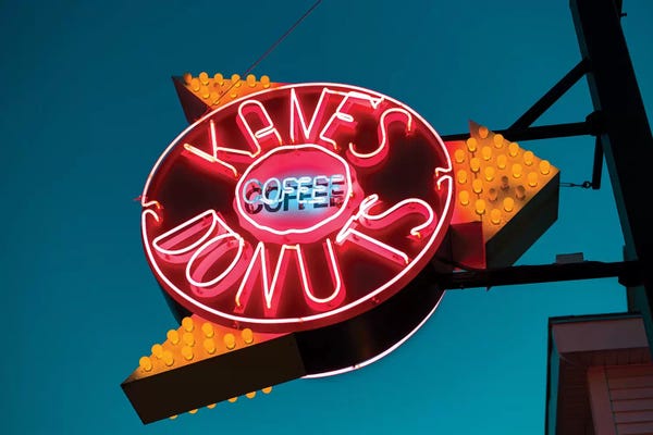 Walter Bibikow: Neon Sign, Kane's Donuts, Saugus, Essex County, Massachusetts, USA by Walter Bibikow