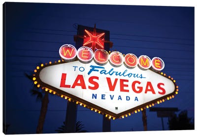 The "Welcome To Fabulous Las Vegas" Sign At Night, Paradise, Clark County, Nevada, USA Canvas Art Print - Las Vegas Art