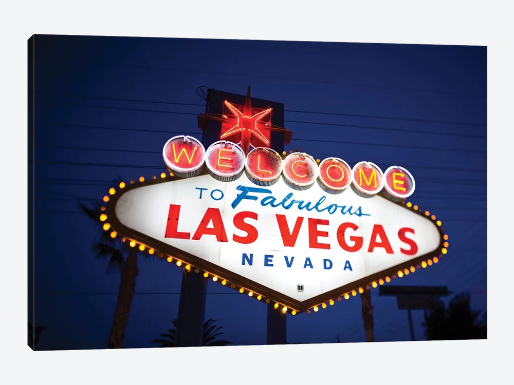The "Welcome To Fabulous Las Vegas" Sign At Night, Paradise, Clark County, Nevada, USA by Walter Bibikow 1-piece Canvas Artwork
