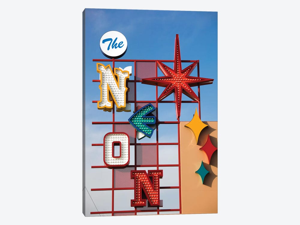 The Neon Boneyard Park Sign In Zoom, Neon Museum, North Las Vegas, Clark County, Nevada, USA by Walter Bibikow 1-piece Canvas Art Print