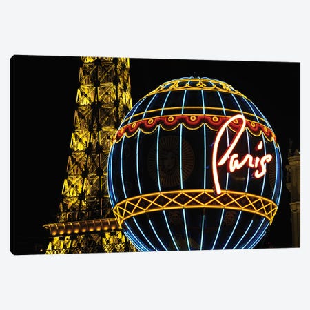 Neon Montgolfier Balloon And Eiffel Tower Statues, Paris Las Vegas, Paradise, Nevada, USA Canvas Print #WBI60} by Walter Bibikow Canvas Art Print