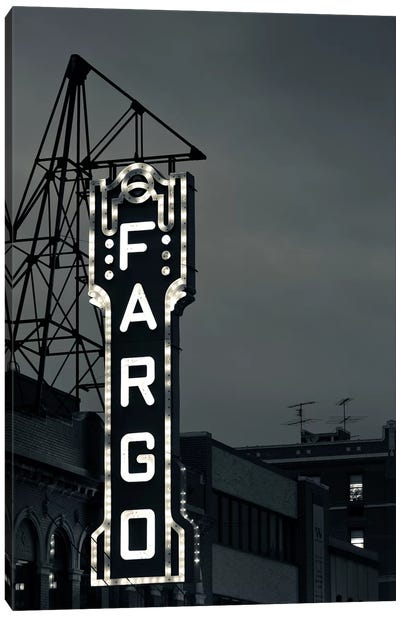 Neon Sign In B&W, Fargo Theatre, Fargo, Cass County, North Dakota, USA Canvas Art Print - North Dakota Art