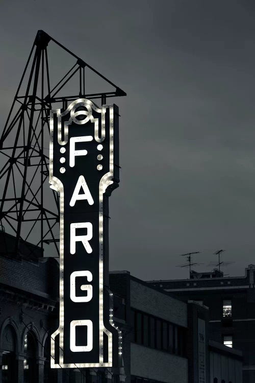 Neon Sign In B&W, Fargo Theatre, Fargo, Cass County, North Dakota, USA