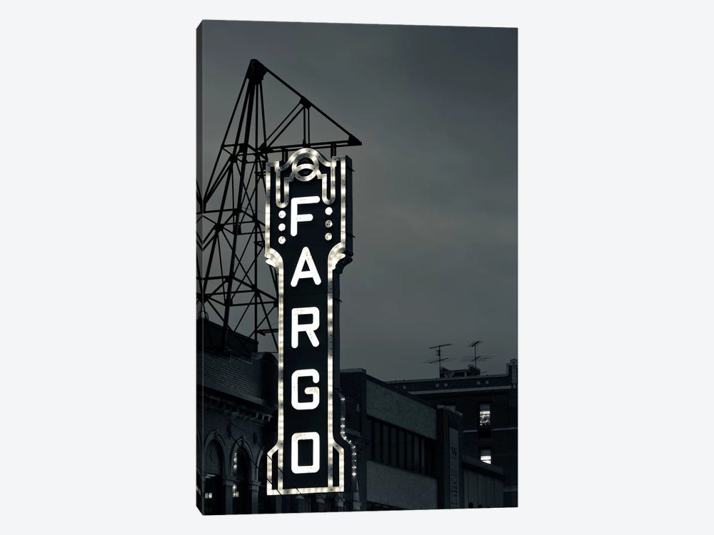 Neon Sign In B&W, Fargo Theatre, Fargo, Cass County, North Dakota, USA by Walter Bibikow 1-piece Canvas Art