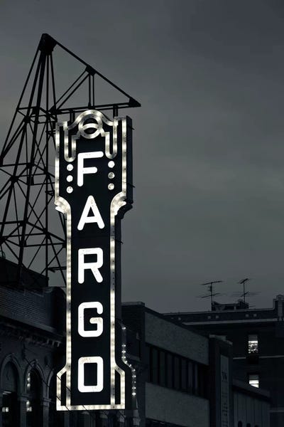Neon Sign In B&W, Fargo Theatre, Fargo, Cass County, North Dakota, USA