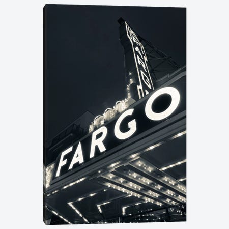Low-Angle View Of Marquee & Neon Sign In B&W, Fargo Theatre, Fargo, Cass County, North Dakota, USA Canvas Print #WBI70} by Walter Bibikow Canvas Wall Art