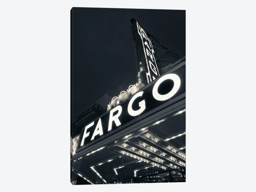 Low-Angle View Of Marquee & Neon Sign In B&W, Fargo Theatre, Fargo, Cass County, North Dakota, USA by Walter Bibikow 1-piece Canvas Art Print