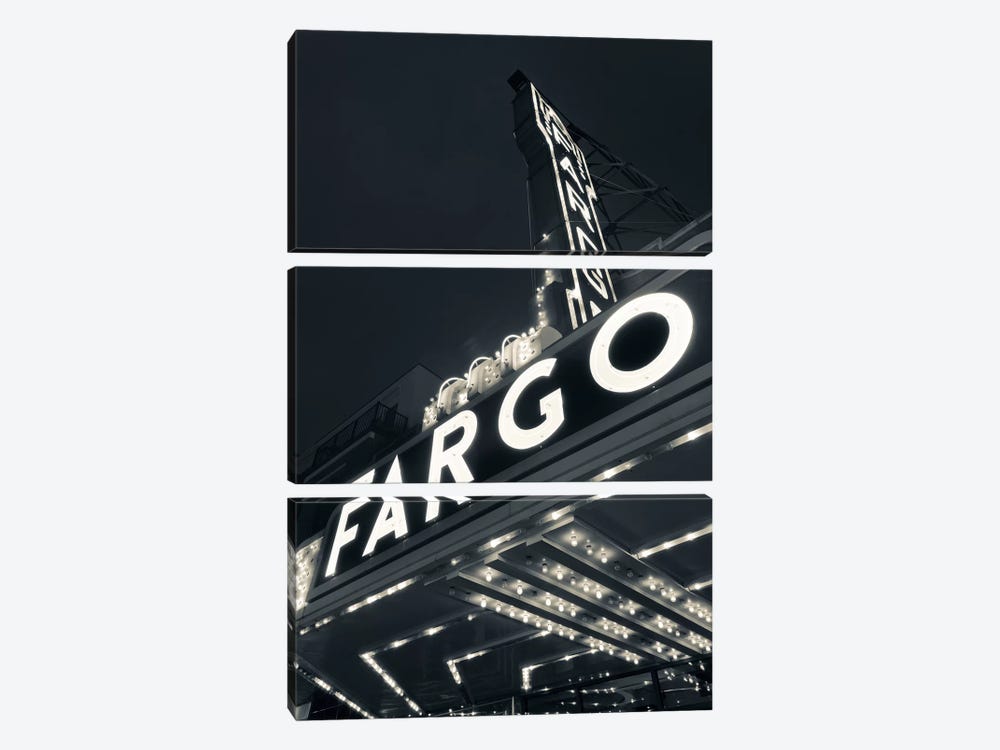 Low-Angle View Of Marquee & Neon Sign In B&W, Fargo Theatre, Fargo, Cass County, North Dakota, USA by Walter Bibikow 3-piece Art Print