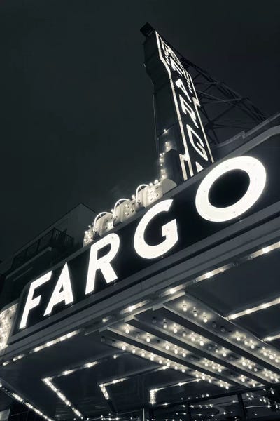 Walter Bibikow: Low-Angle View Of Marquee & Neon Sign In B&W, Fargo Theatre, Fargo, Cass County, North Dakota, USA by Walter Bibikow