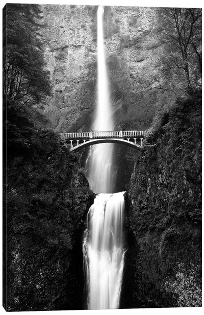 Benson Footbridge In B&W, Multnomah Falls, Columbia River Gorge, Oregon, USA Canvas Art Print - Waterfall Art