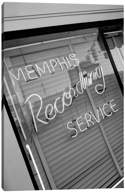 Neon Window Sign, Memphis Recording Service, Memphis, Shelby County, Tennessee, USA Canvas Art Print - Vintage Décor