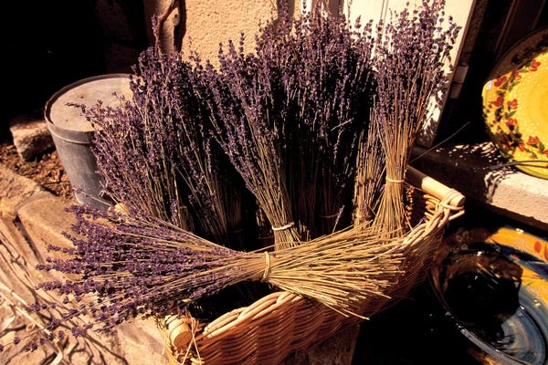 Giclee Features: Lavender Bunches For Sale, Les Baux-de-Provence, Bouches-du-Rhone, Provence-Alpes-Cote d'Azur, France by Walter Bibikow