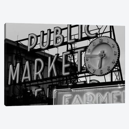 Public Market Center & Farmers Market Neon Signs In Zoom, Pike Place Market, Seattle, Washington, USA Canvas Print #WBI80} by Walter Bibikow Canvas Print