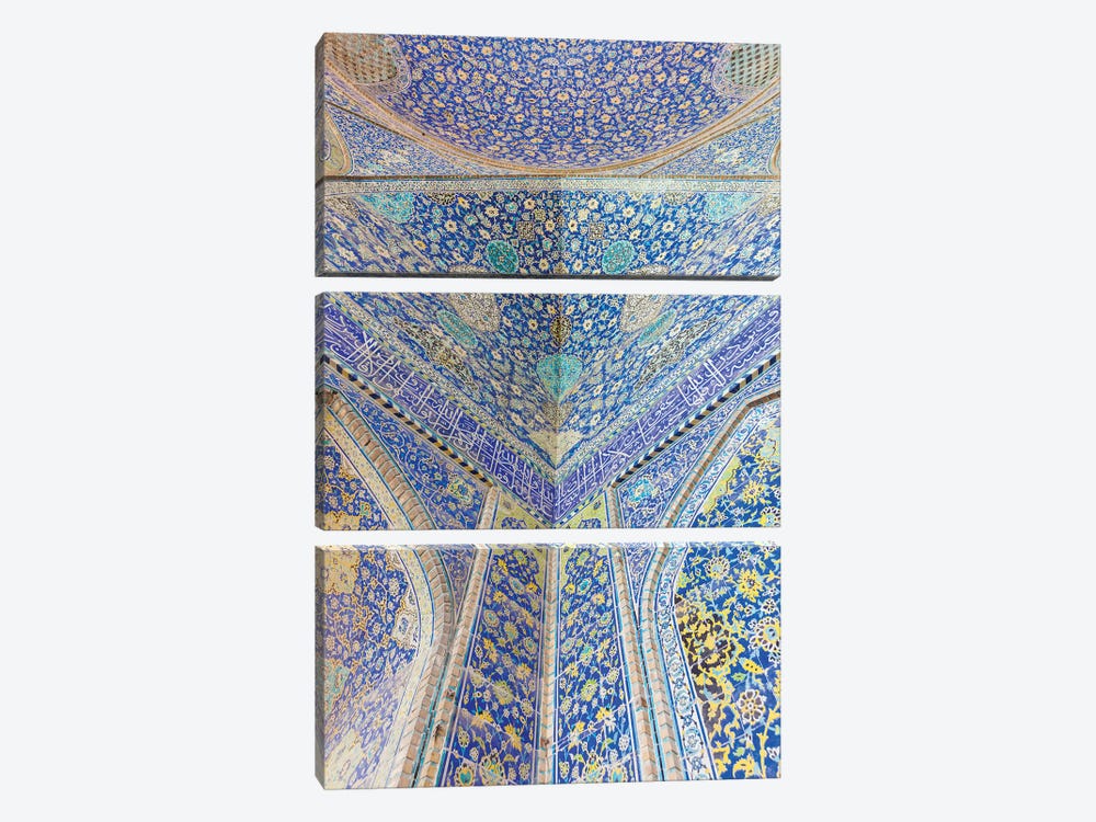 Iran, Esfahan, Naqsh-E Jahan Imam Square, Royal Mosque, Interior Mosaic by Walter Bibikow 3-piece Canvas Art Print