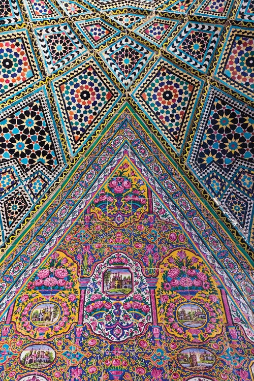 Iran, Shiraz, Nasir-Al Molk Mosque, Exterior Tilework by Walter Bibikow wall art