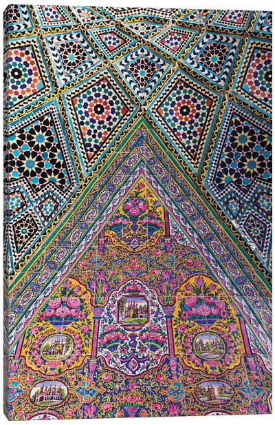 Iran, Shiraz, Nasir-Al Molk Mosque, Exterior Tilework Canvas Art Print