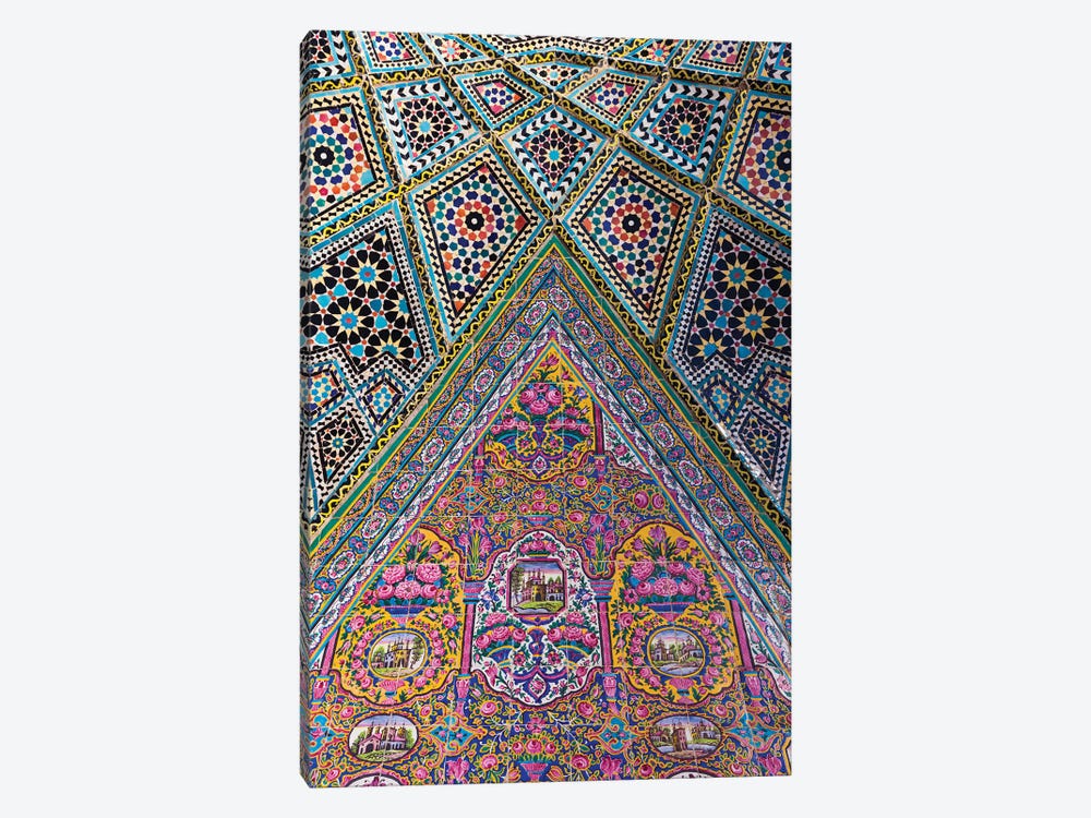 Iran, Shiraz, Nasir-Al Molk Mosque, Exterior Tilework by Walter Bibikow 1-piece Canvas Art Print