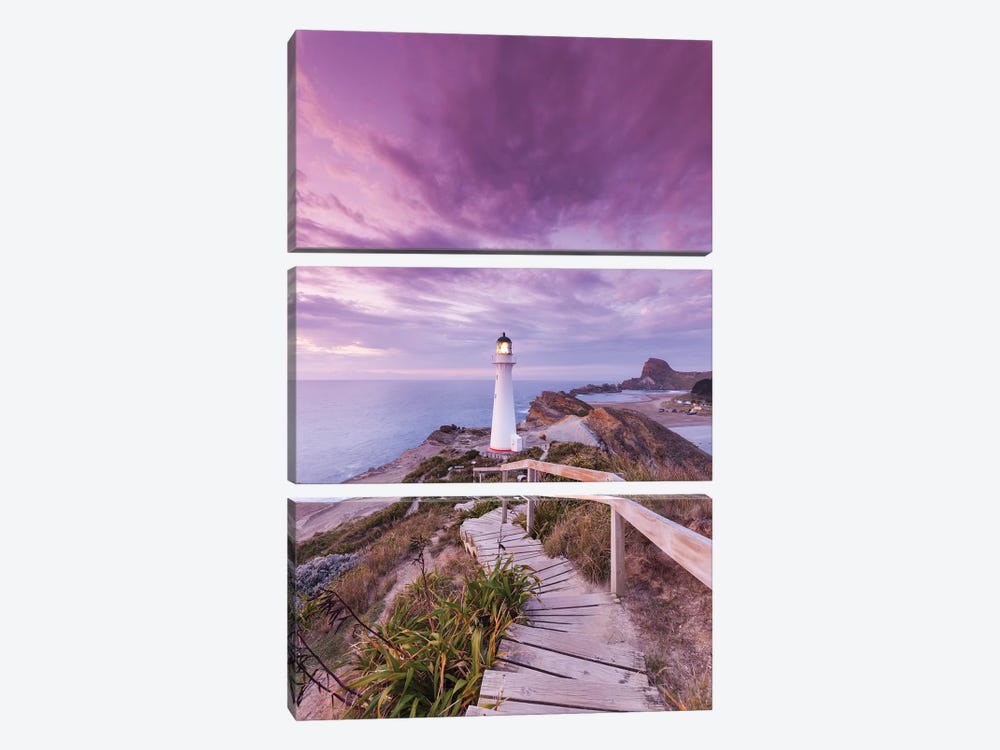New Zealand, North Island, Castlepoint. Castlepoint Lighthouse I by Walter Bibikow 3-piece Canvas Print