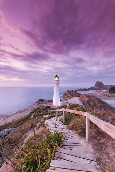Cloudy Sunsets: New Zealand, North Island, Castlepoint. Castlepoint Lighthouse I by Walter Bibikow
