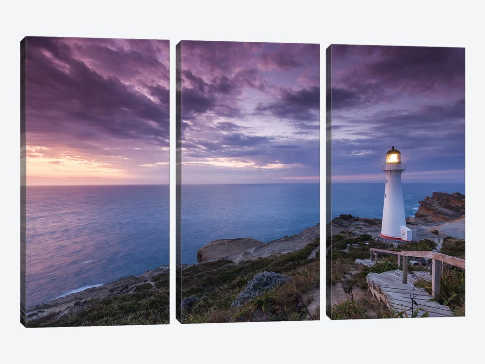 New Zealand, North Island, Castlepoint. Castlepoint Lighthouse II by Walter Bibikow 3-piece Canvas Artwork