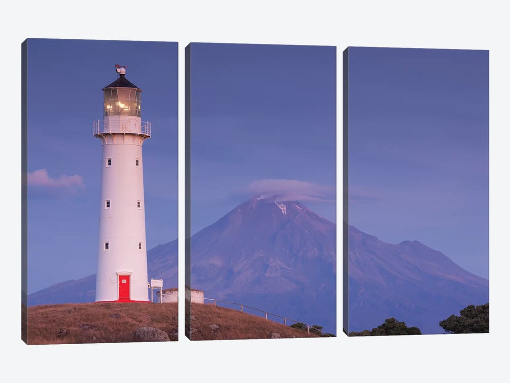 New Zealand, North Island, Pungarehu. Cape Egmont Lighthouse and Mt. Taranaki I 3-piece Art Print